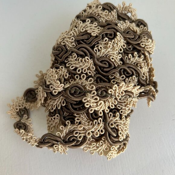 7' 1/2" Yards Eyelet Ribbon Trim Two Craft Lace Sewing Brown & Cream - Picture 3 of 4